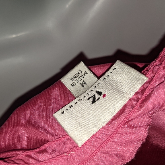 Satin pink puff sleeve gathered ruffle blouse surplice babydoll waist tie top - Picture 3 of 5